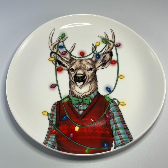 West Elm Other - NIB West Elm "Dapper Animal" Deer Stag Holiday Salad Plate Rachel Kozlowski 2022